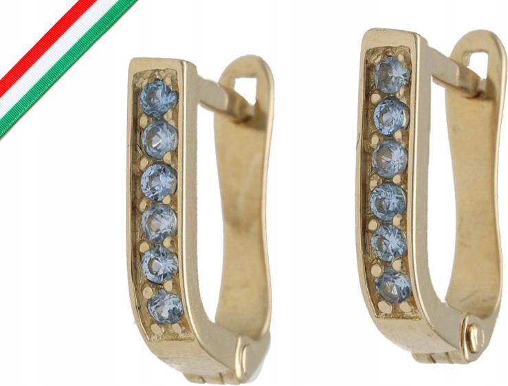 Zlaté náušnice 585 Čárky s modrými zirkony jsou elegantní pro ni