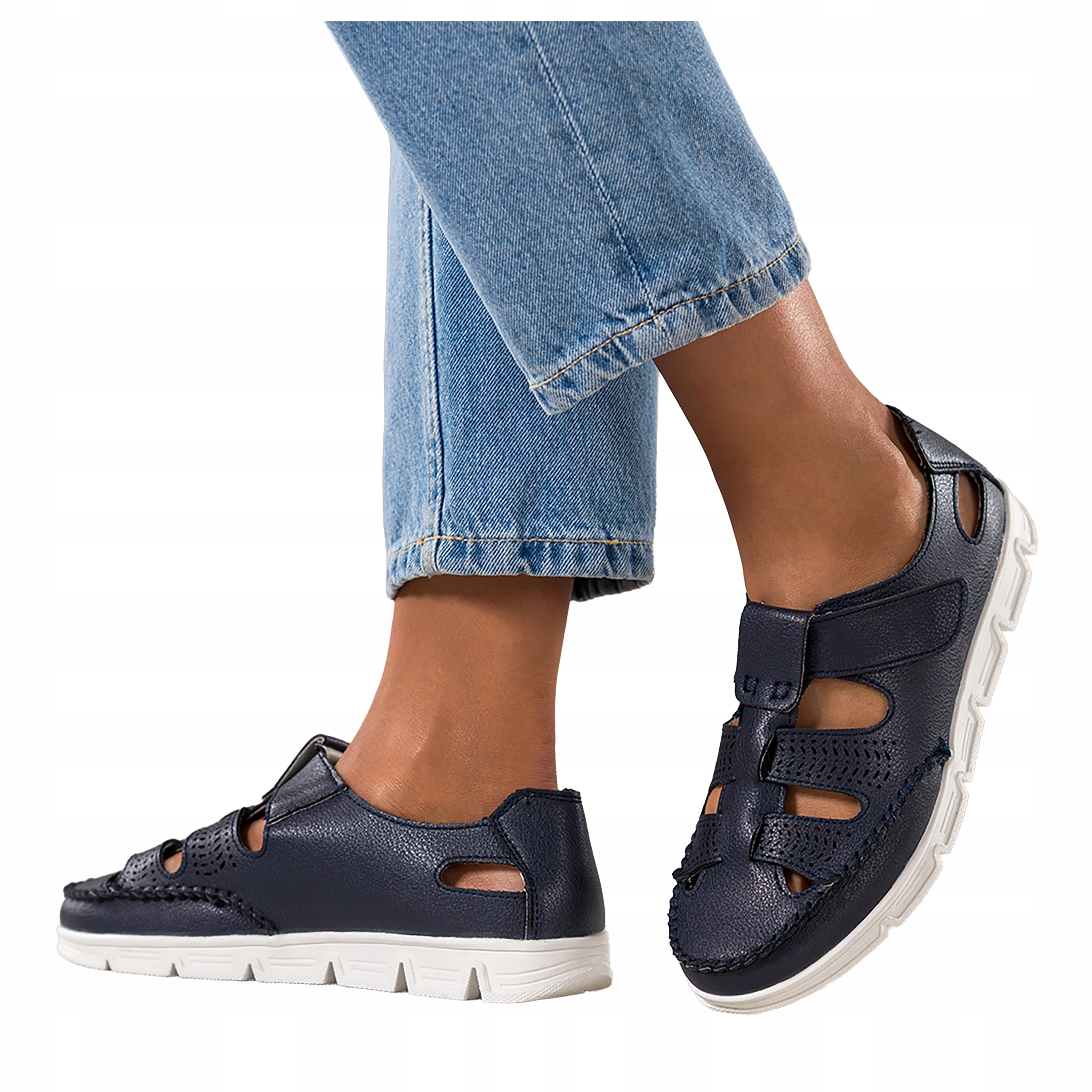 Tmavě modré dámské kožené polobotky Na Suchý Zip na platformě Modne, velikost 38