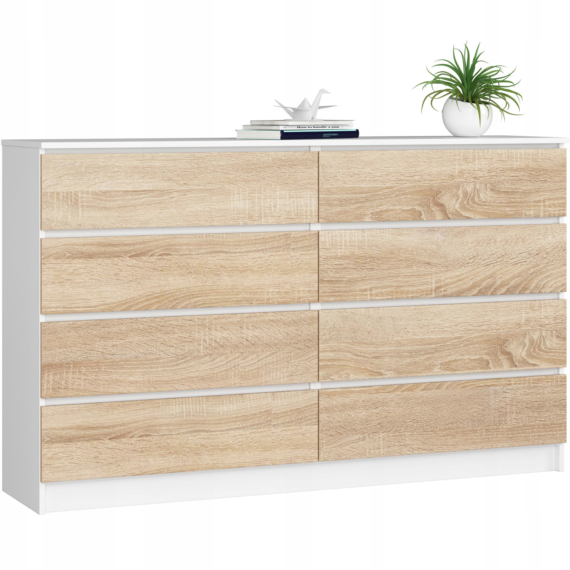 Komoda K160 8SZ Clp Pk Biela Dub Sonoma Akd