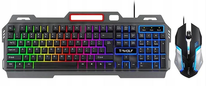 Zestaw Klawiatura Mysz Przewodowa Usb Gamingowy Rgb Plug & Play Do Pc