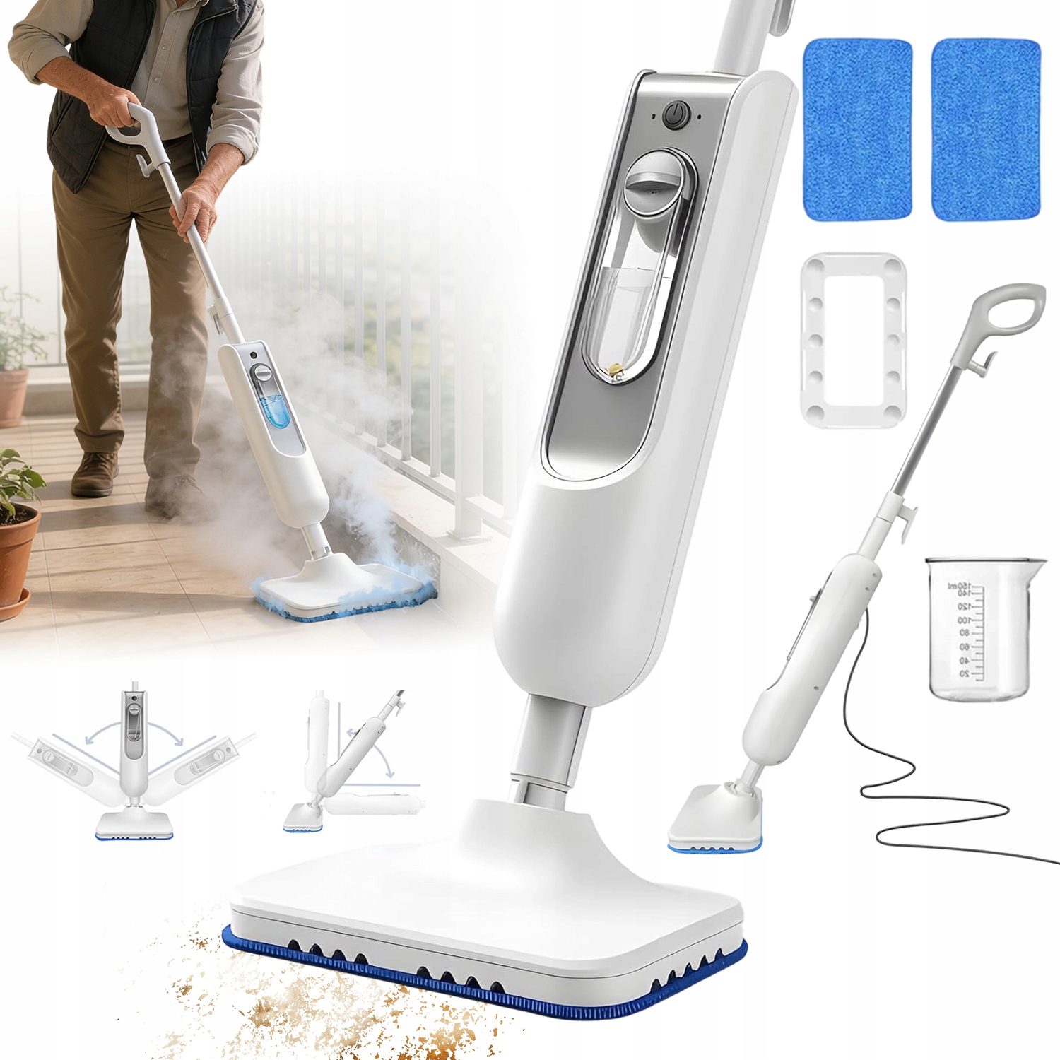 Parní Mop Na Koberce A Podlahy 1500W 110C 400 ML Mikrovlákno 2 Ks