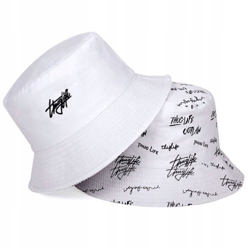 

Kapelusz Biały Rybacki Bucket Hat Dwustronny Napis