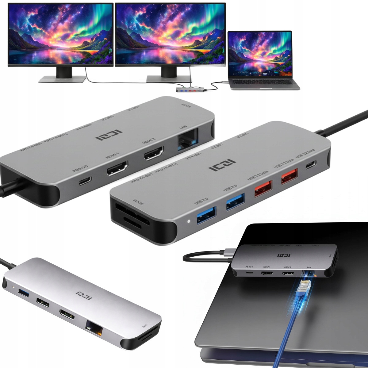 Stacja Dokująca Usb 3.0 Hdmi Lan Audio Displayport Hub RJ-45 USBc Usb-c