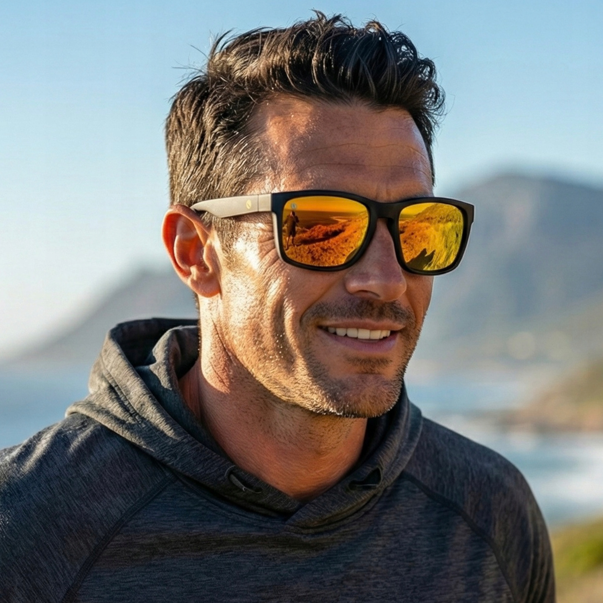 Senoix Okulary Męskie Polaryzacyjne Czarne Lustrzane Pomarańczowe UV400