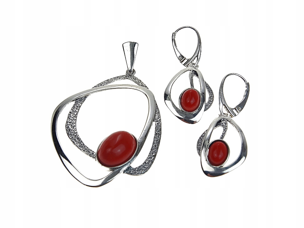 

Komplet srebrny z koralem