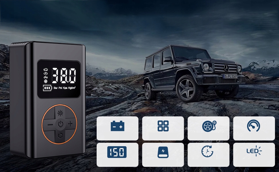 POMPKA ELEKTRYCZNA KOMPRESOR SAMOCHODOWY POMPKA POWERBANK 150PSI 25L/MIN Marka Bedee