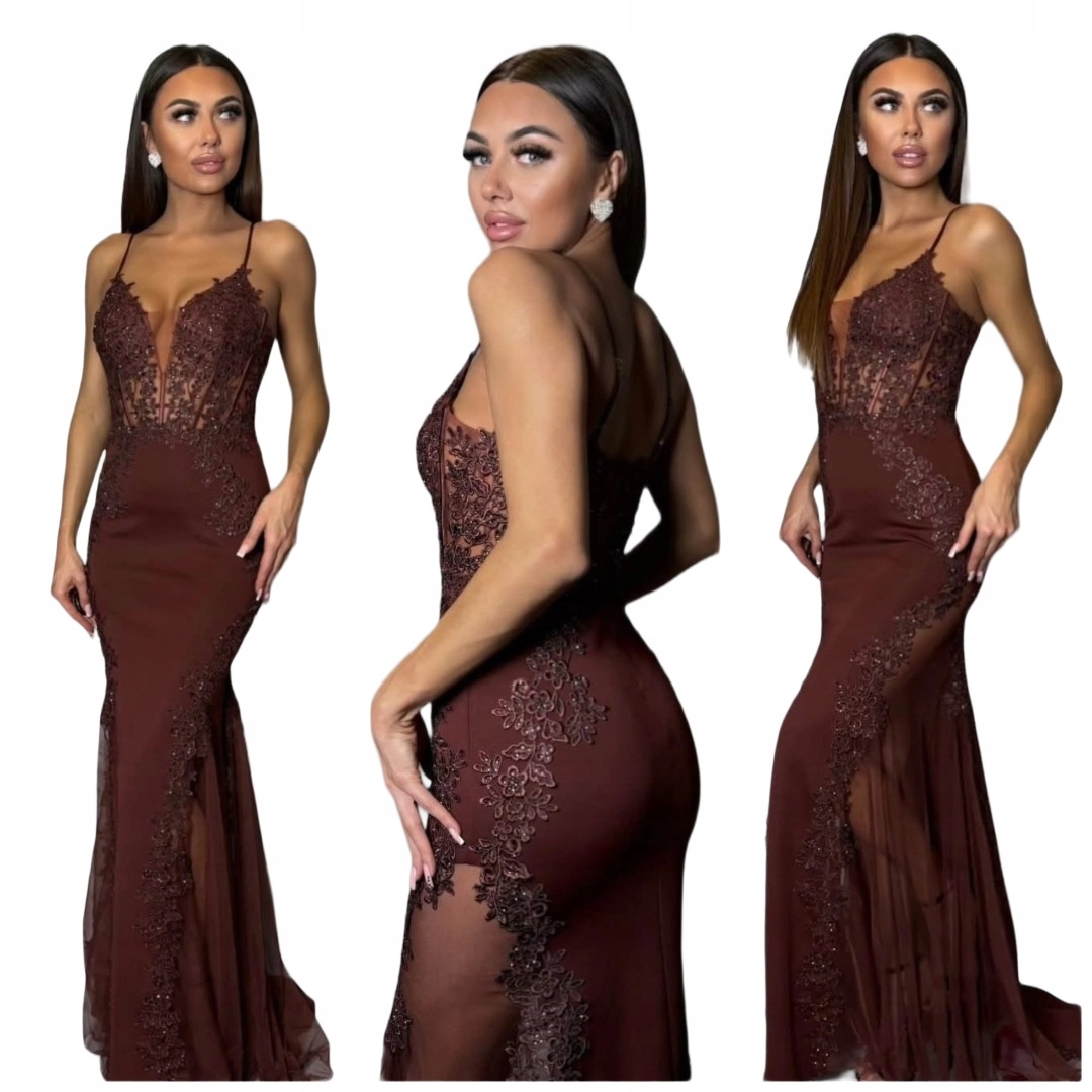 Boda dlouhé čokoládové šaty rybka na ples svatební hostina plesová plesovka S