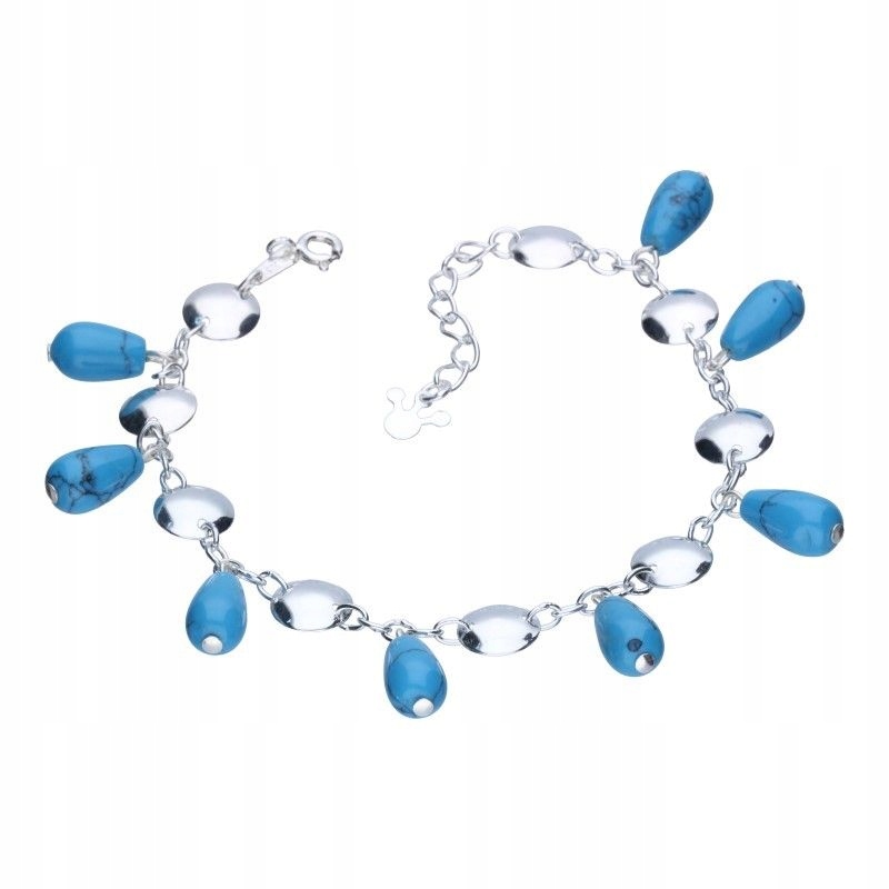 Stříbrný módní náramek 925 na řetízku s modrými kameny a slzami