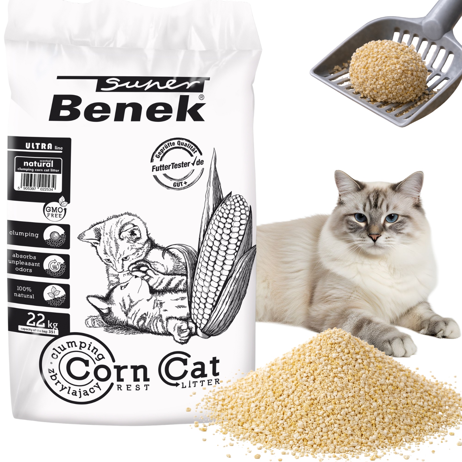 Żwirek dla kota Benek Corn Cat Ultra 35L Drobnoziarnisty Corn Compact