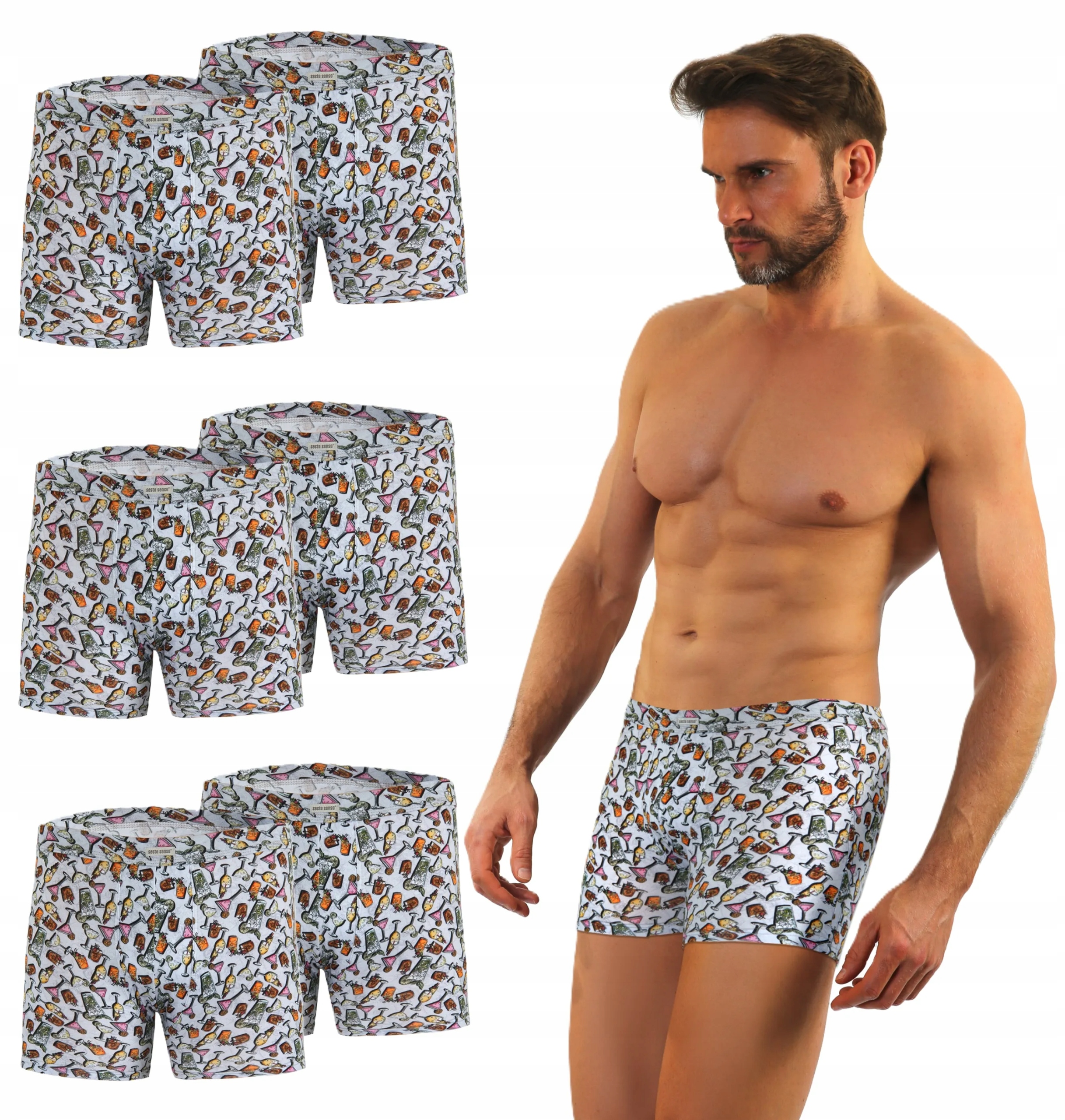 Sesto Senso 6-PAK pánské boxerky Funny BM09 vzor bavlněný nápoj 3XL