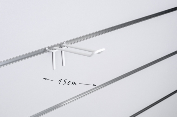 Haczyk podwójny Slatwall drut biały 20cm Wysokość 2 cm