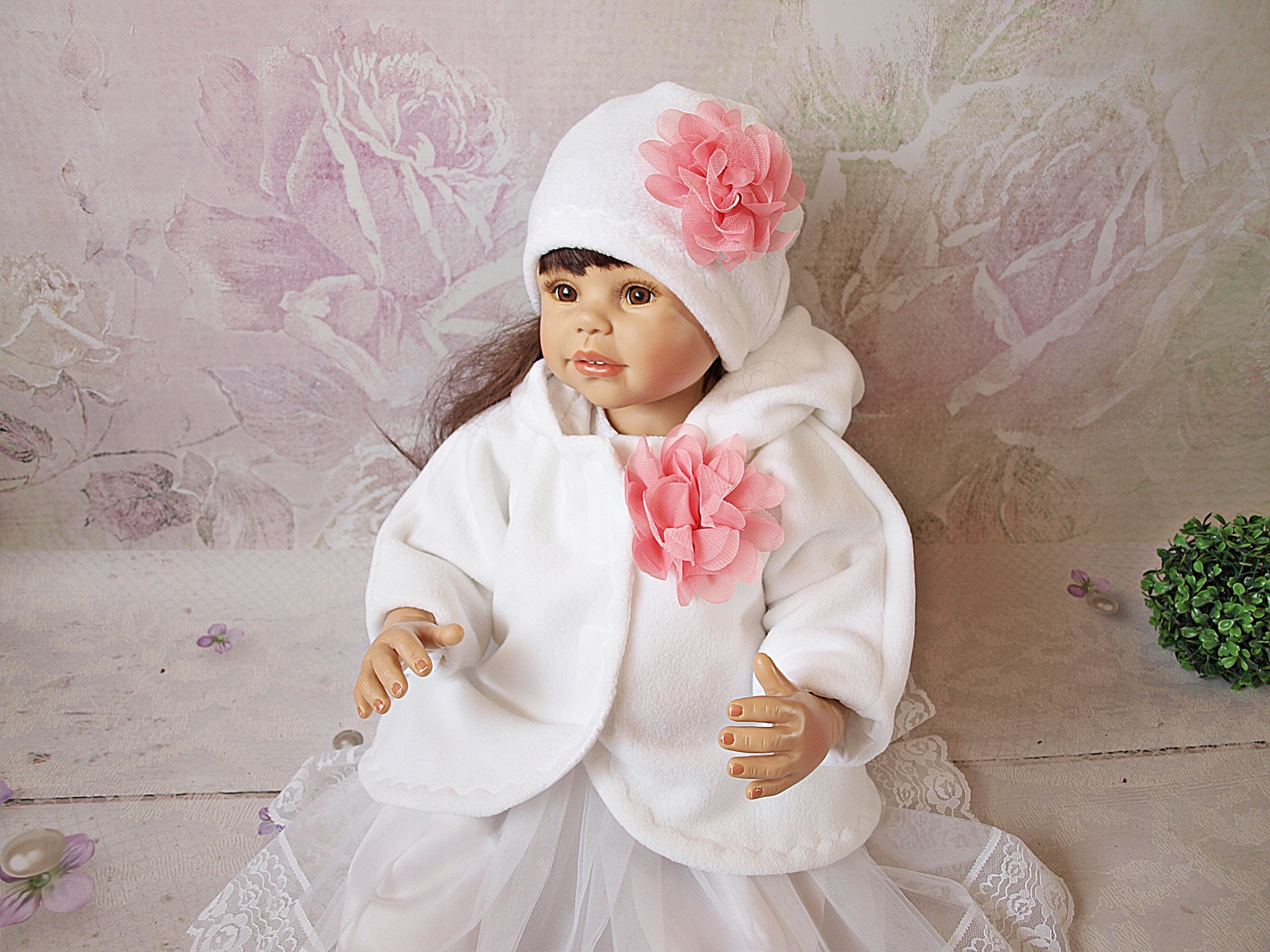 BIAŁA POLAROWA CZAPECZKA CHRZEST R.56, 62,68,74,80 Rozmiar 40-43 cm