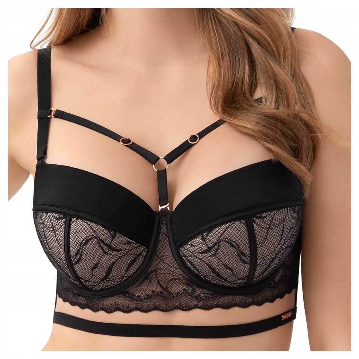 Gorsenia Biustonosz usztywniany ozdobne paski full cup Joy 003 czarny 85F