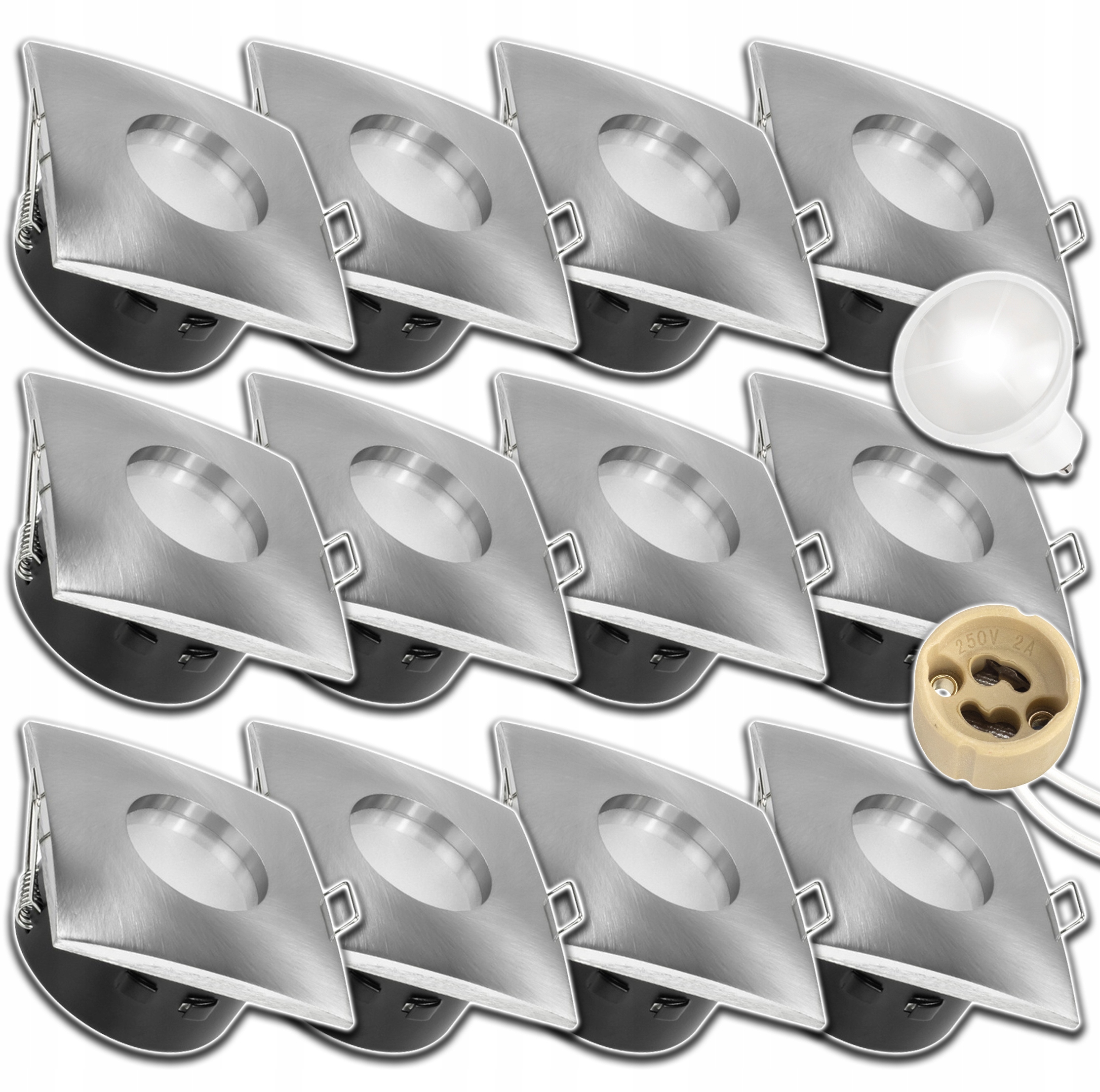 12x Hermetická Stropní Objímka Na Podbití Vnější Stříbrná ČTVEREC+GU10