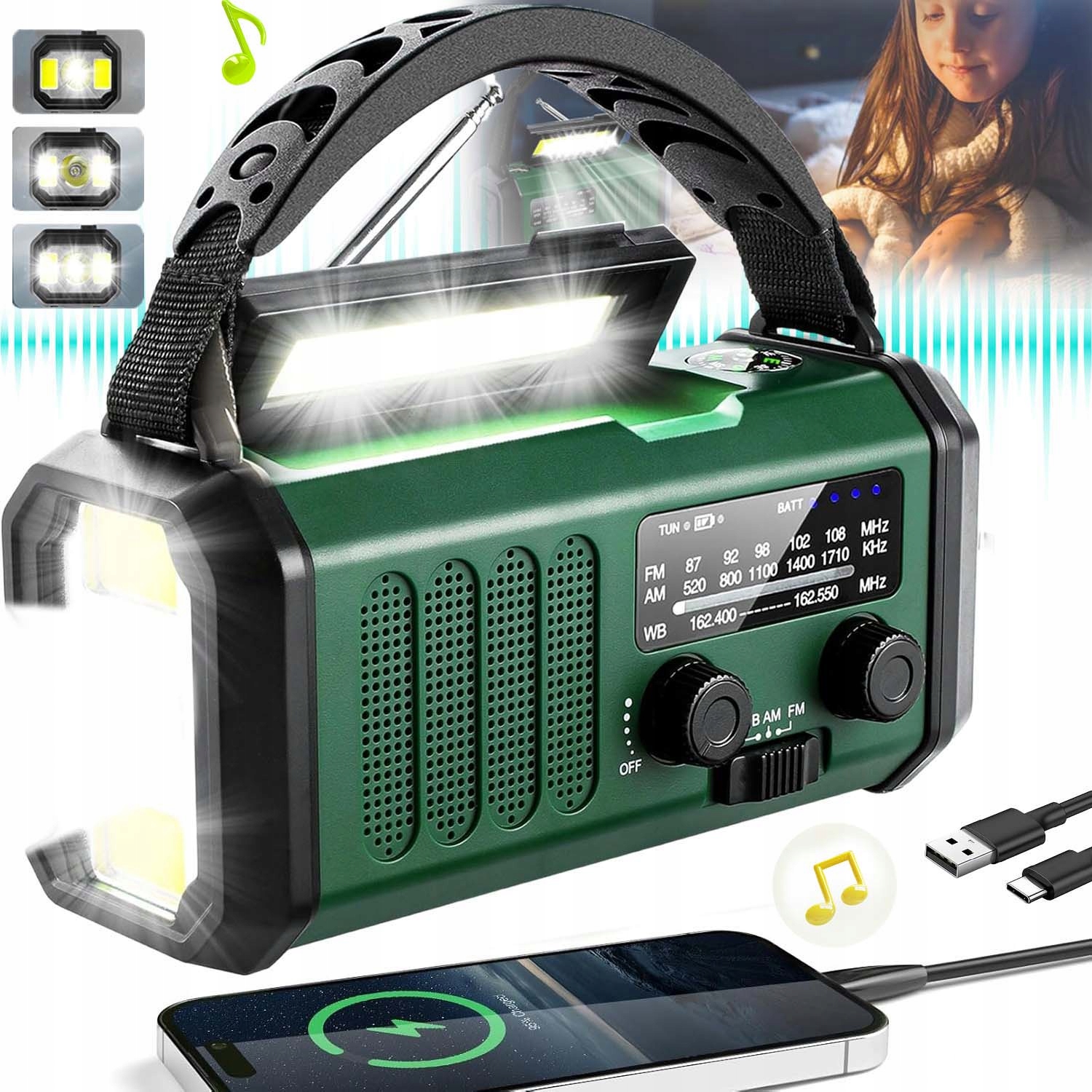 Přenosné Solární Rádio Na Klikudynamo Nouzová Svítilna Powerbanka 10000MAH