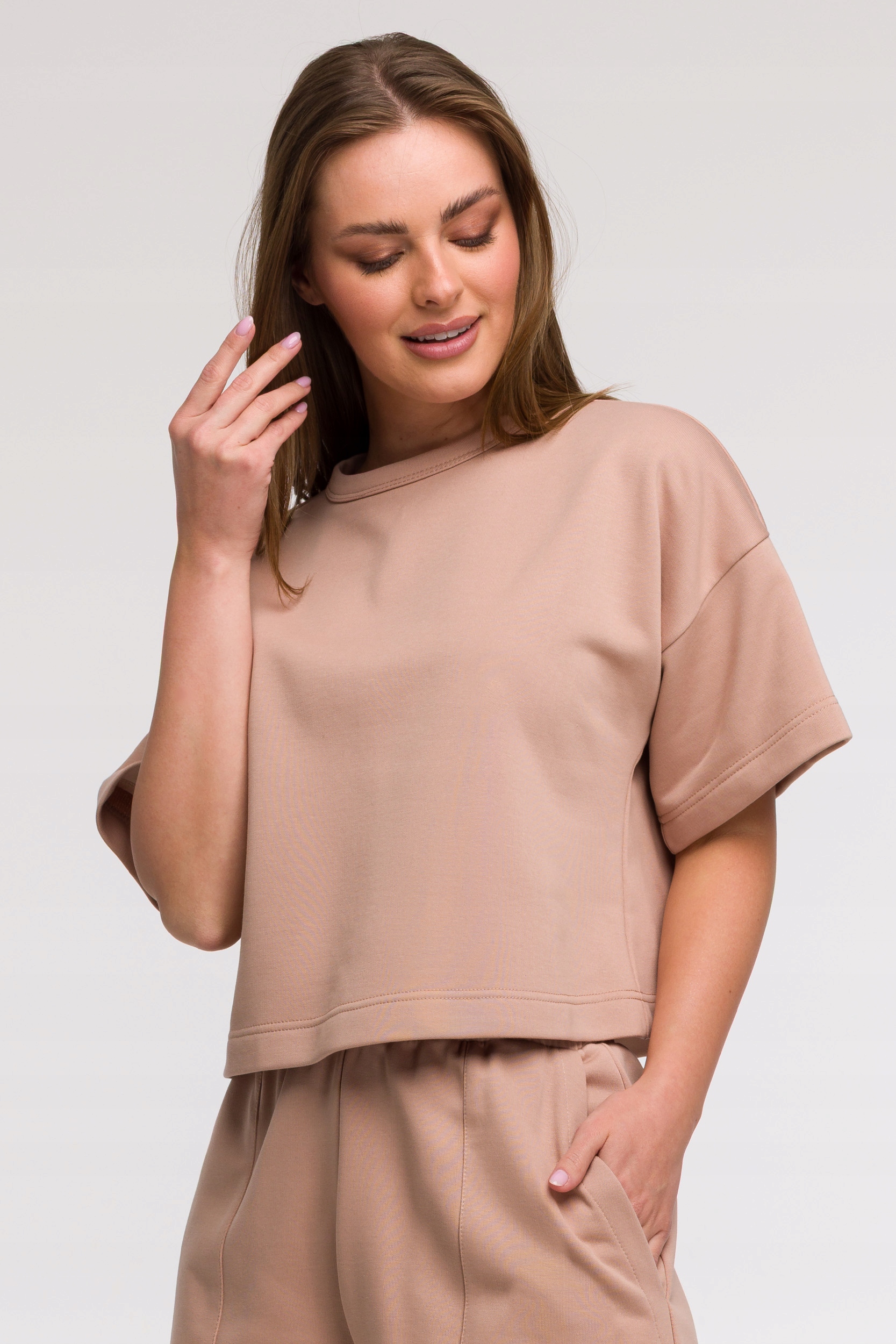Dámská Tepláková Bavlněná Mikina Oversize S Krátkými Rukávy, Hnědá 36/38 S/m