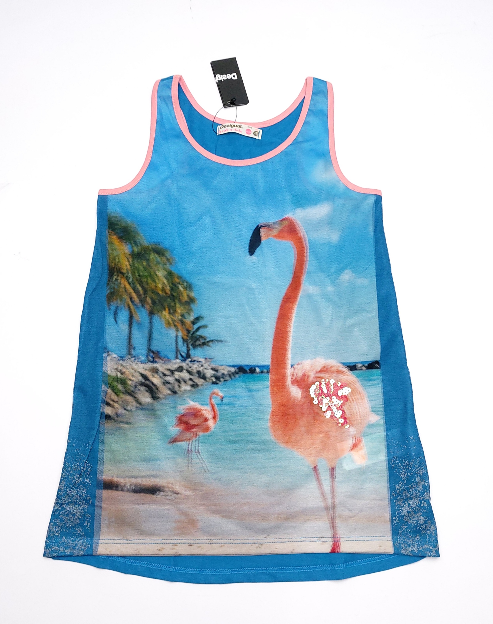 DESIGUAL blúzka boxerka FLAMINGO flitre 146 11/12