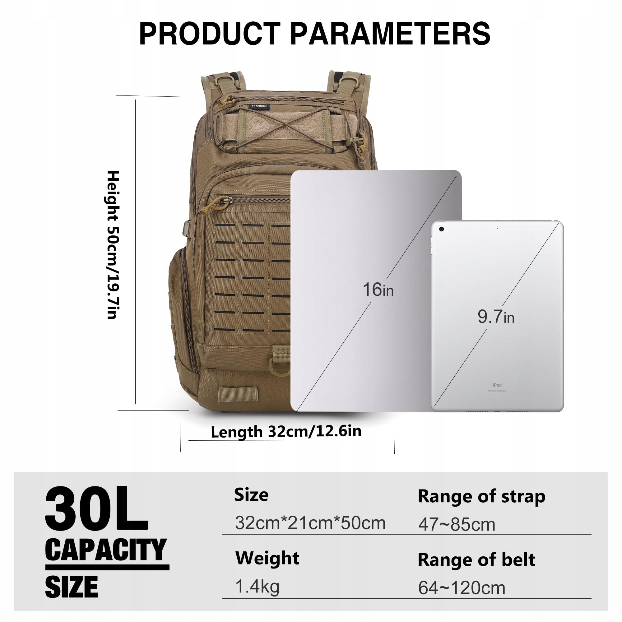 MARDINGTOP Plecak 30L Molle Na Laptop Do Miasta Biznesu I Podróży — miniatura 2