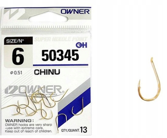 haki haczyki Owner seria Chinu 50345 Nr 4 gold kuty z zadziorem