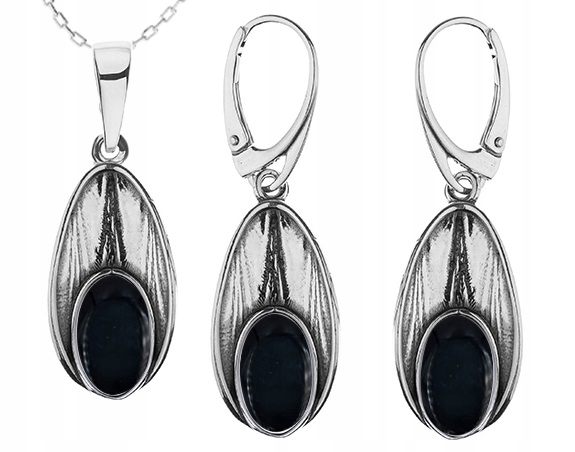 

Srebrny Komplet Biżuterii Z Onyksami Angielski.zap