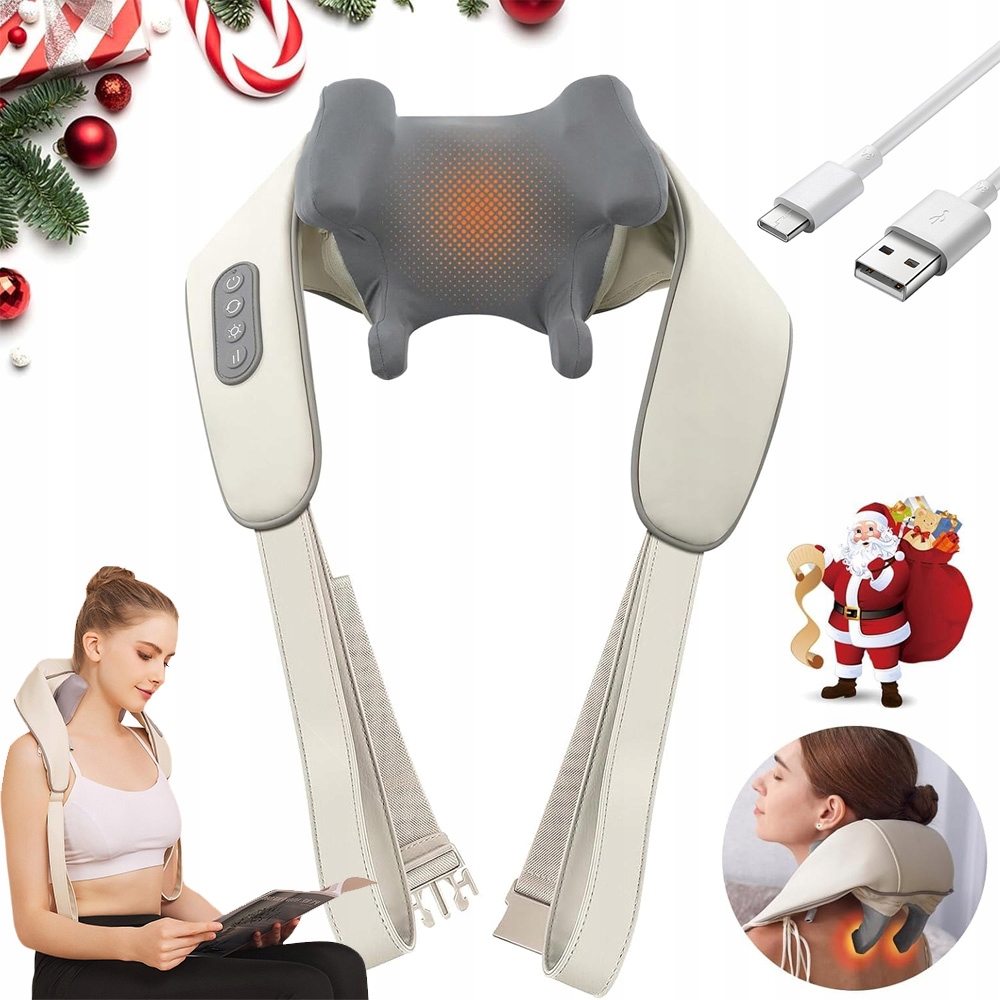 Bezprzewodowy Masażer Szyi Karku Grzejący 6D Shiatsu Pleców Ramion