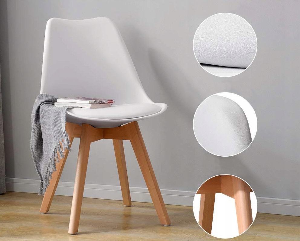 KRZESŁO Z PODUSZKĄ BIAŁE DSW DO JADALNI BIURA SALONU STYL SKANDYNAWSKI
