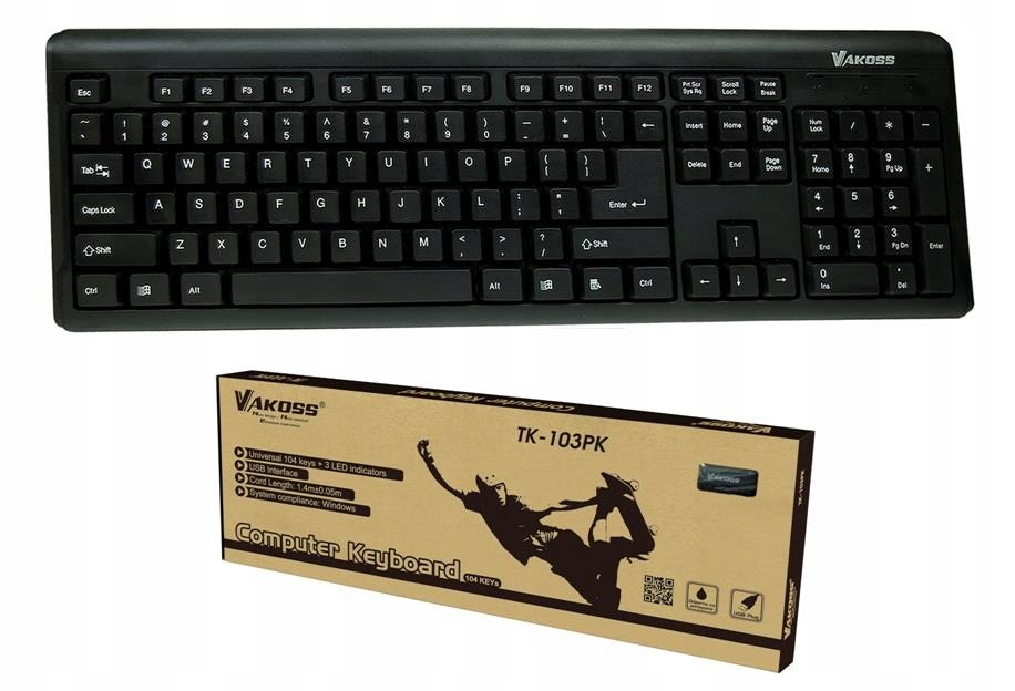 Vakoss KLawiatura Usb TK-103PK Do Komputera Pc Doskonała Do Pracy Biurowej