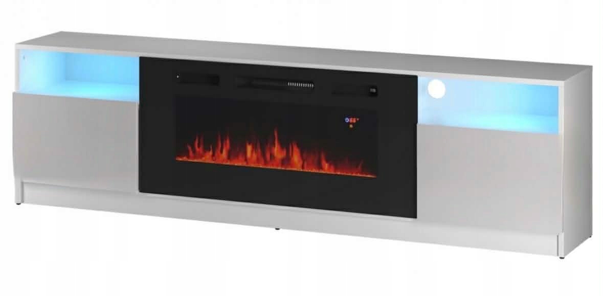 NOWOCZESNA SZAFKA RTV 160 CM – SYSTEM LED RGB (PRZYGOTOWANA POD KOMINEK)