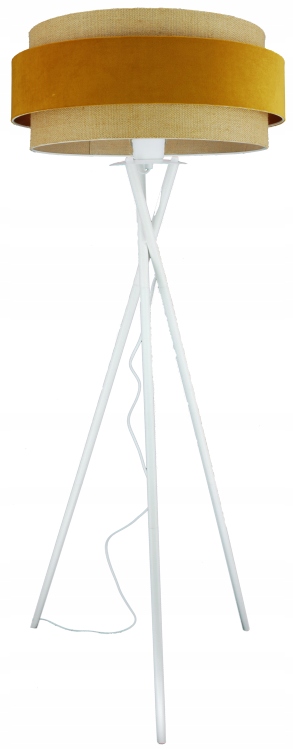 Podlahová lampa Duo. Boho Horčicovo-medový velúr a Juta. Trojnožka