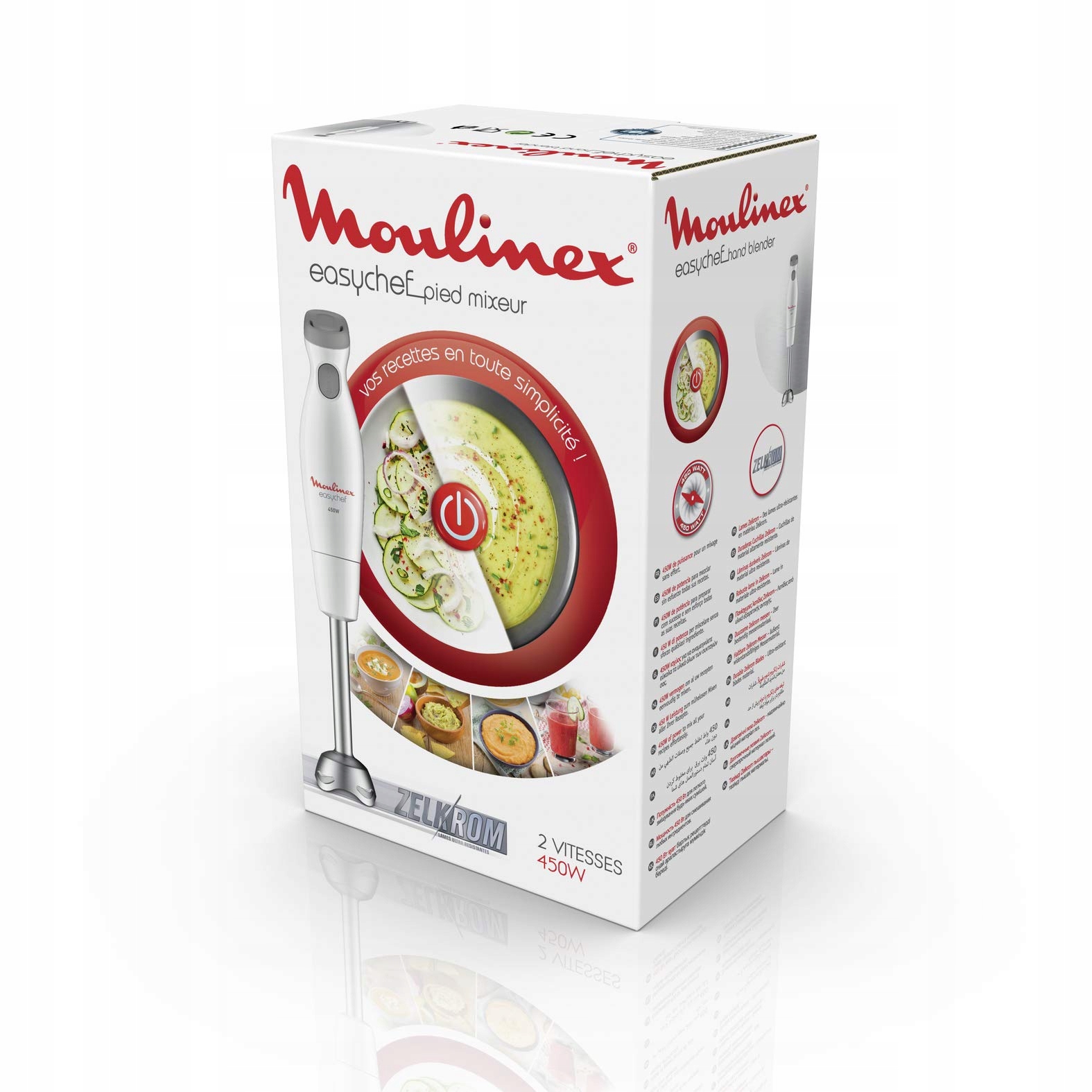 MOULINEX Easychef Blender Ręczny 450W 2 Prędkości Ostrza Zelkrom Biały — miniatura 7