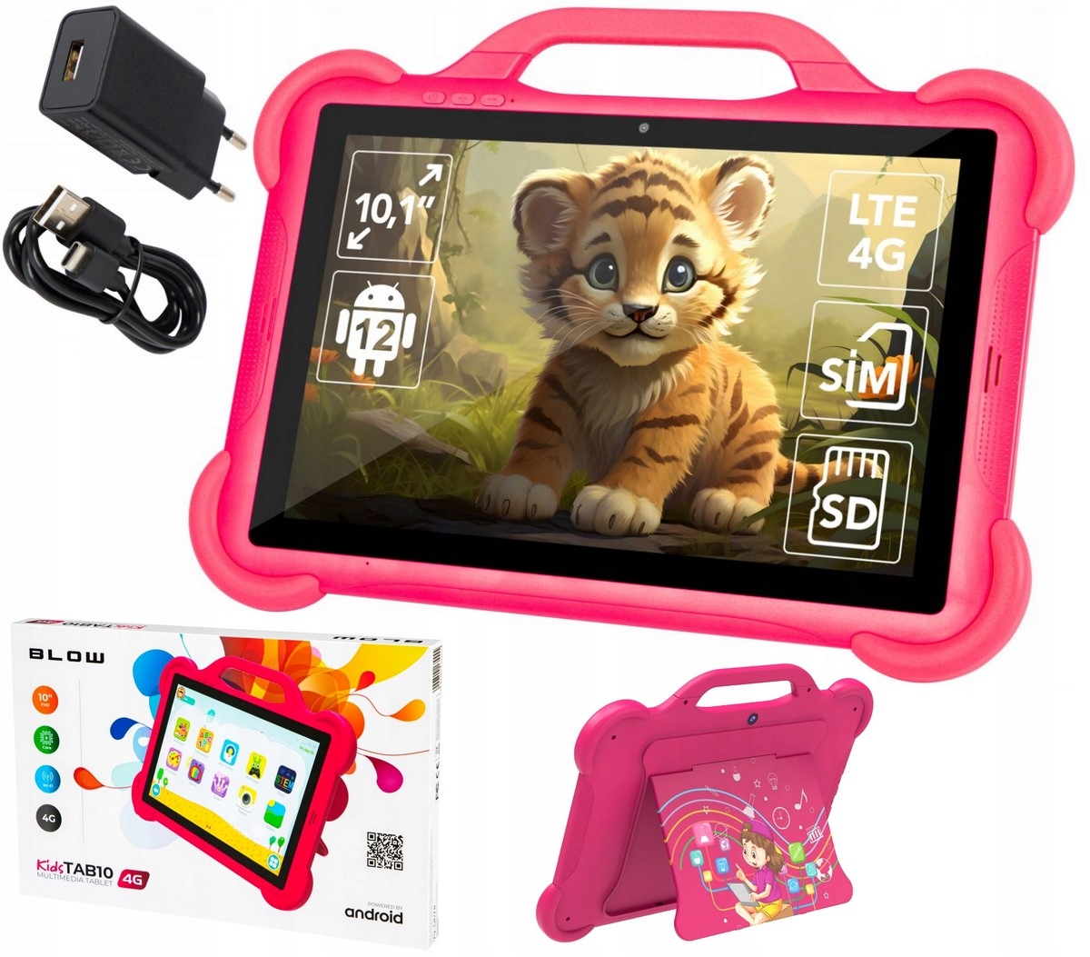 Tablet Pro Děti 10,1" Lte 4 64GB Herní Konzole Růžový Dárek K Vánocům