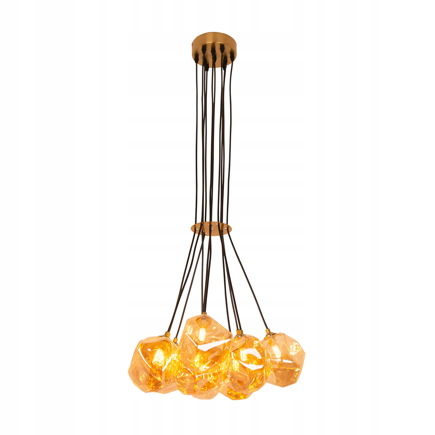 Kryštálová závesná stropná lampa do obývacej izby, zlatá, 10 sklenených guličiek