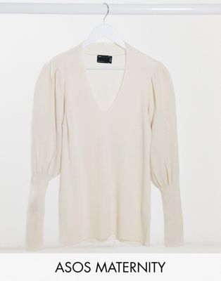 MATERNITY SWETER BEŻOWY Z RĘKAWAMI PROSTY 46 1ZAN Płeć kobieta