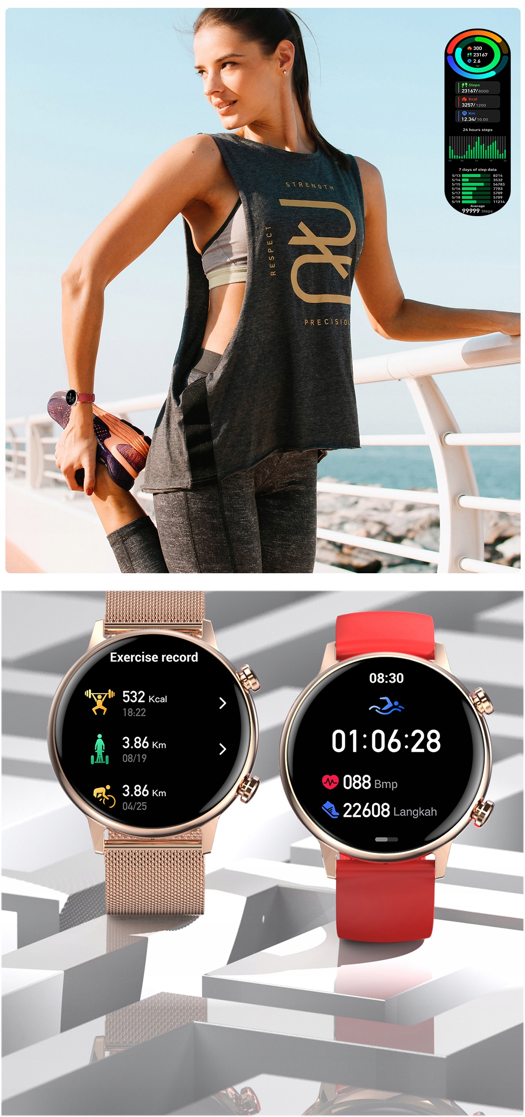 SMARTWATCH DAMSKI ZEGAREK ROZMOWY POWIADOMIENIA SPORT ZDROWIE POLSKIE MENU Transmisja danych brak