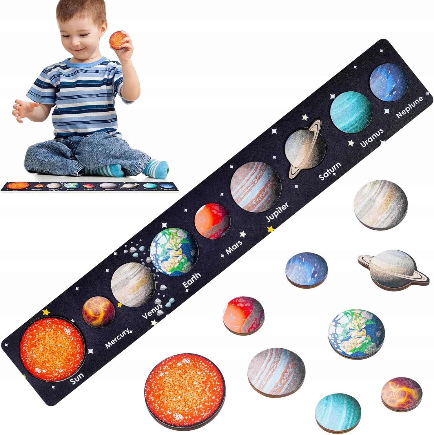 PUZZLE UKŁAD SŁONECZNY KOSMOS NAUKA PRZEZ ZABAWĘ DZIECKA PREZENT MONTESSORI