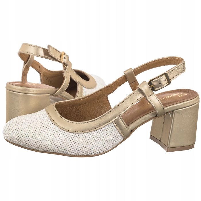 Sandály Dámské lodičky na podpatku Maciejka Zlaté 06425-25