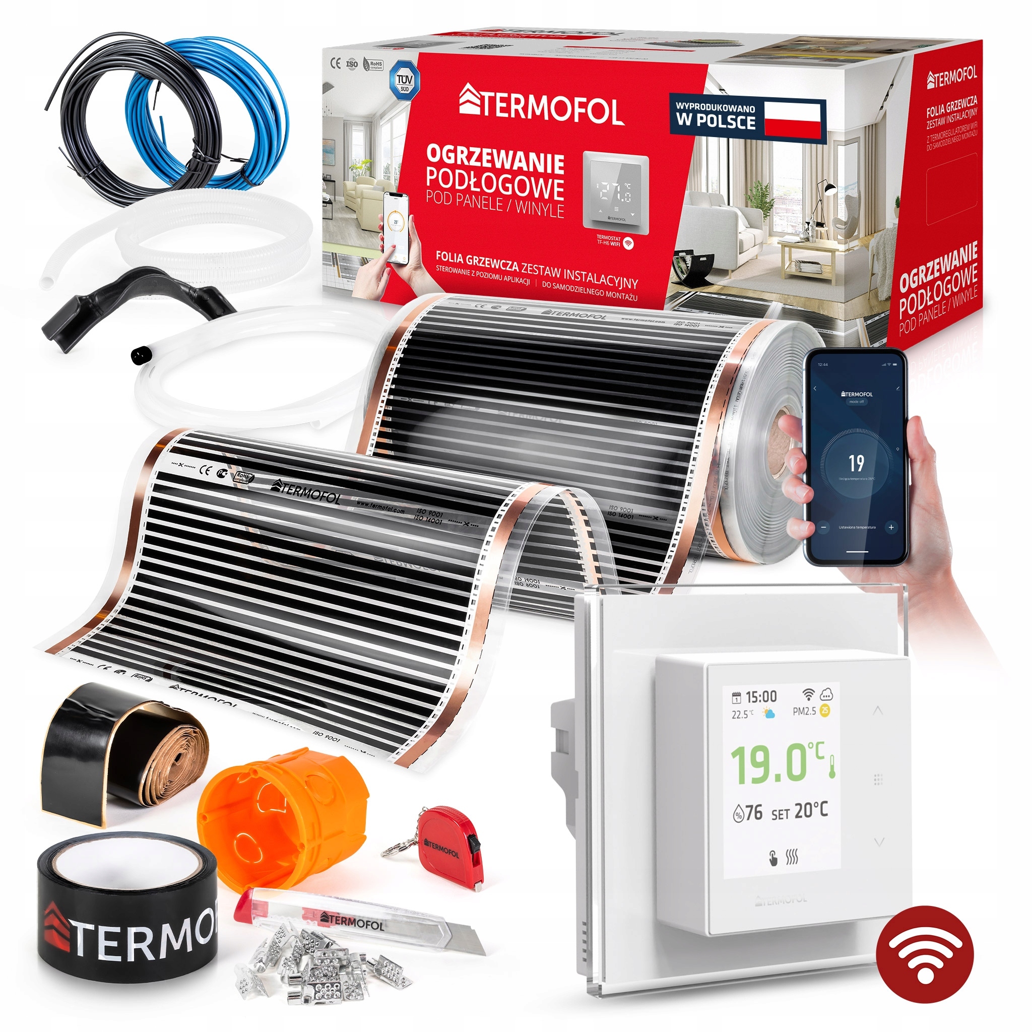 Vykurovacia Fólia Sada Infračervená Výkon 60 W 50 cm 44 m² H7 White WiFi