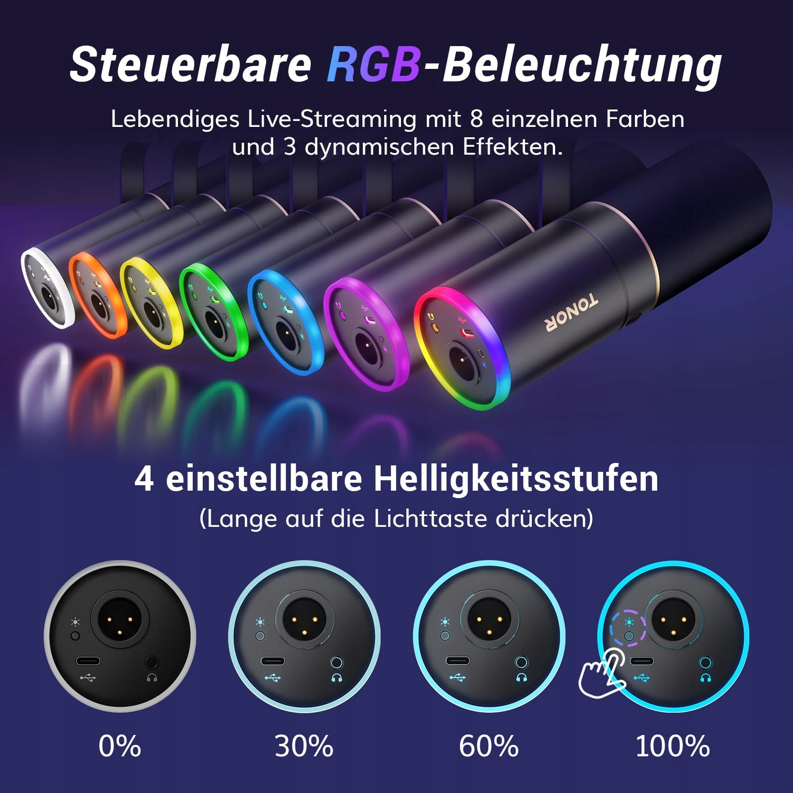 TONOR Mikrofon Gaming XLR USB RGB Dla Podcast Streaming PC PS4 PS5 Mac — miniatura 2