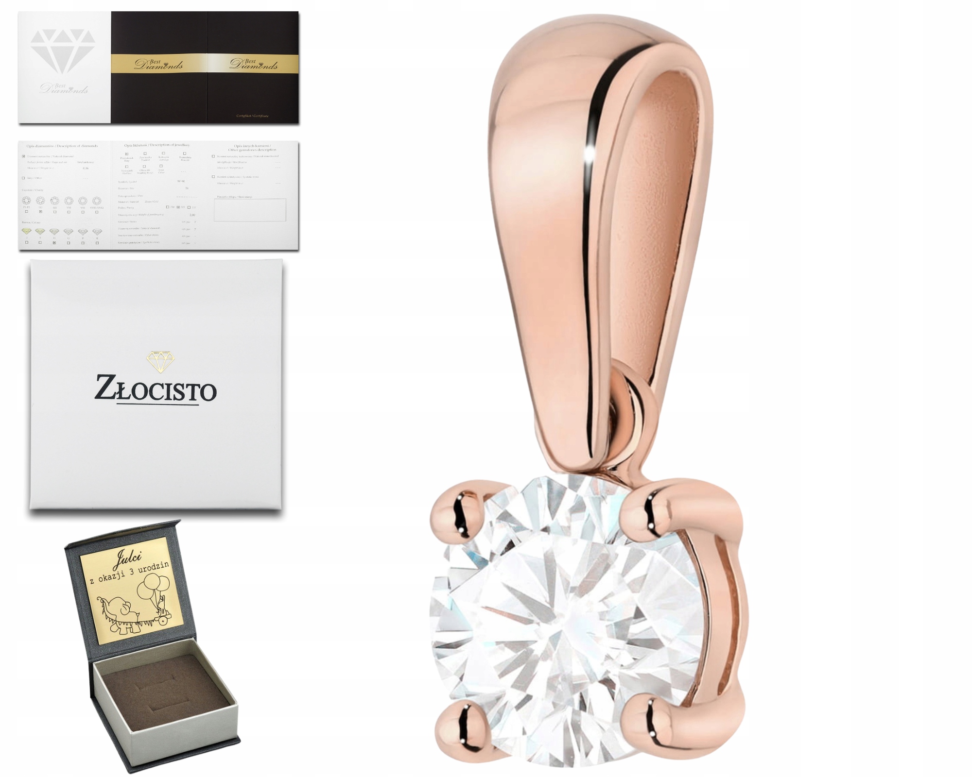 Růžové Zlato Přívěsek Diamant 0,70 Ct Minimalistické Šperky Pro Ženy