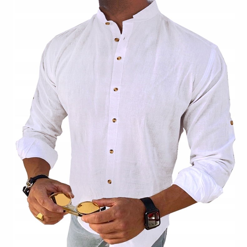 Pánská košile Casual Každodenní stojáček Lněná Prodyšná