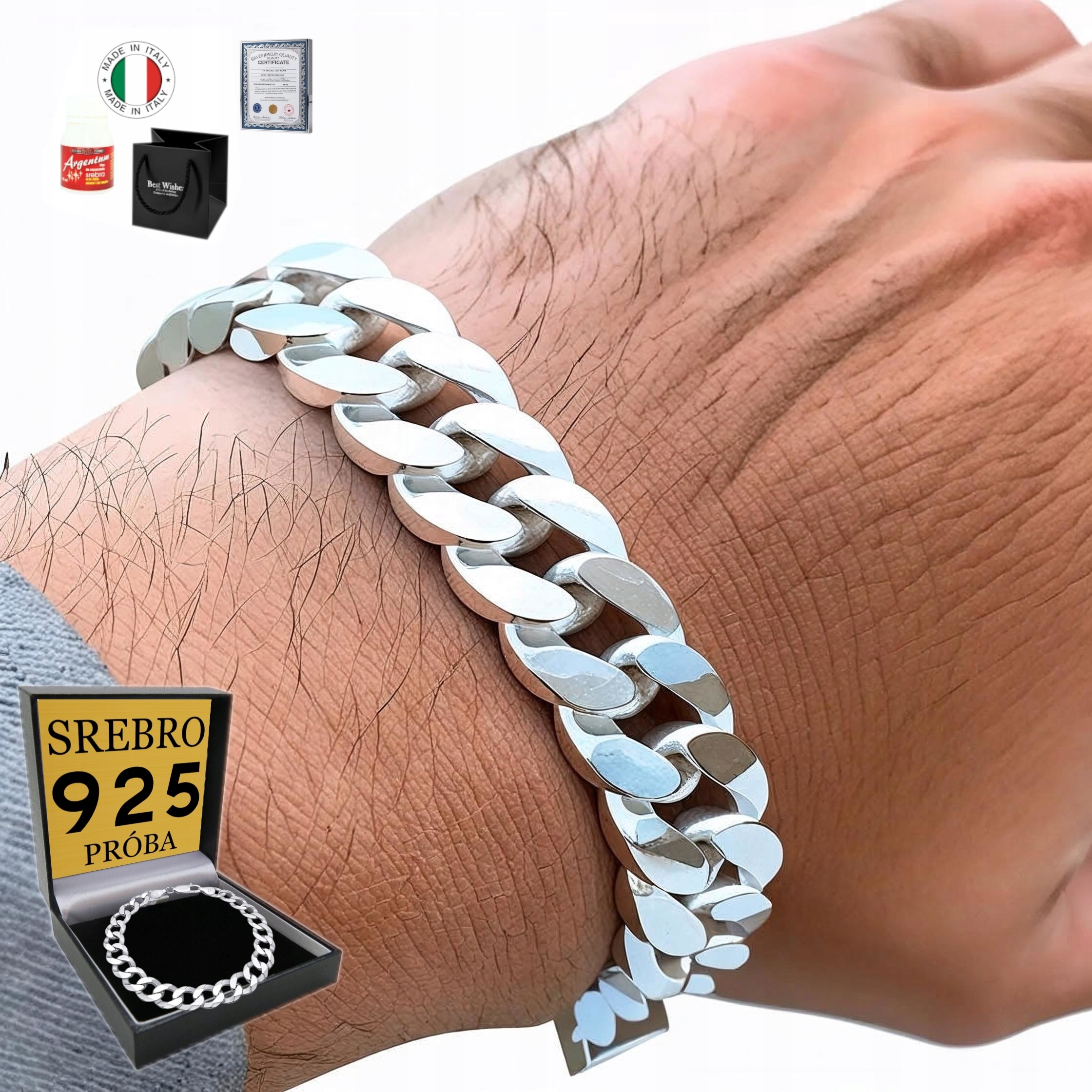 Silný stříbrný náramek pro muže Stříbro 925 Pancíř 11 mm jako Dárek Italský