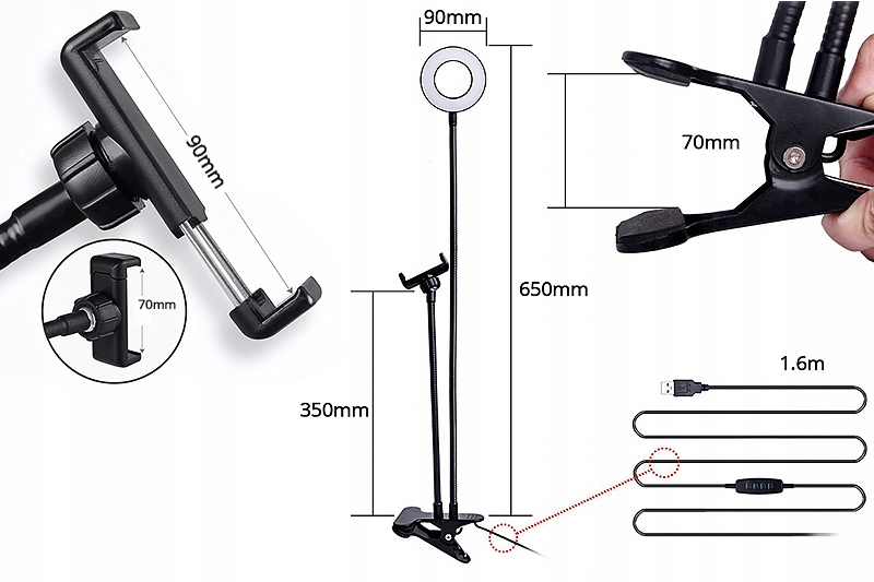 PREZENT DLA NASTOLATKI POD CHOINKĘ UCHWYT Z LAMPĄ Obsługiwane systemy operacyjne Android iOS Windows