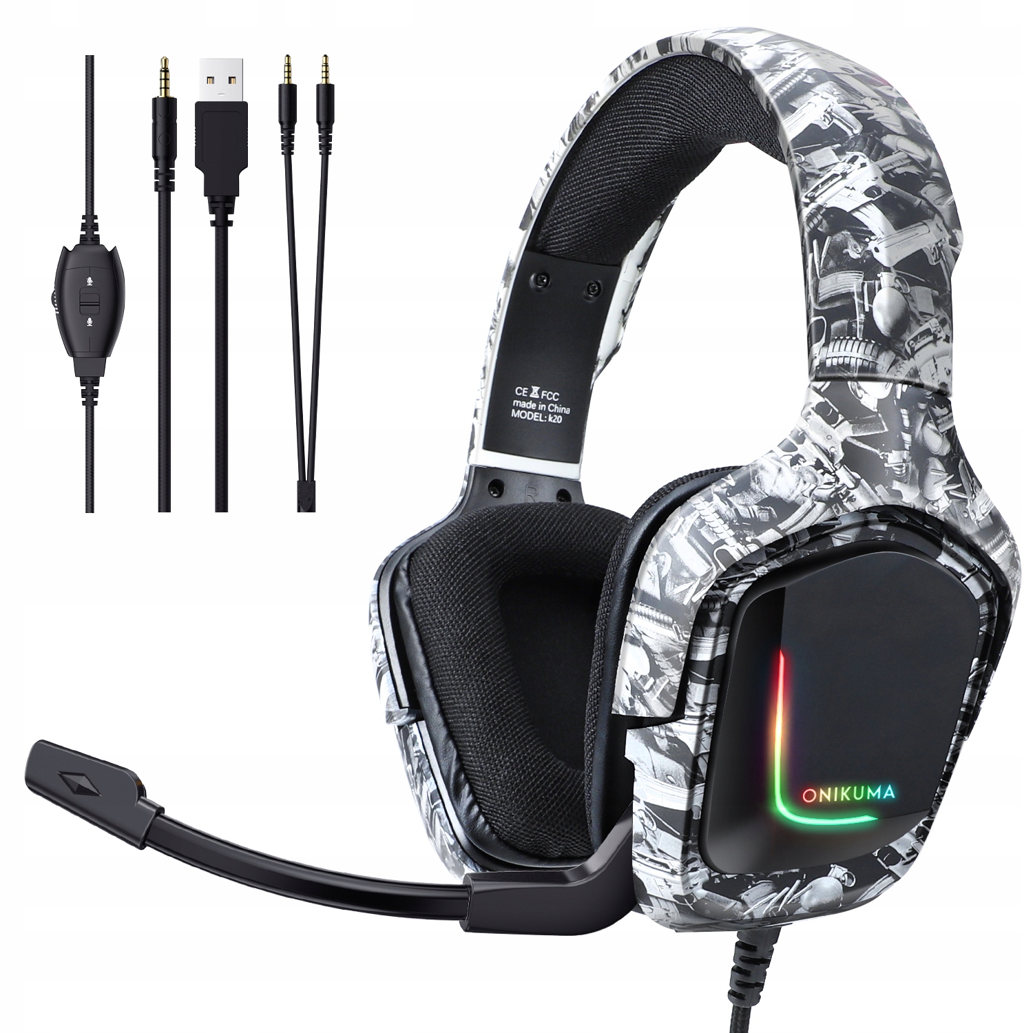 

Słuchawki Gamingowe Onikuma K20 Rgb Usb Grey