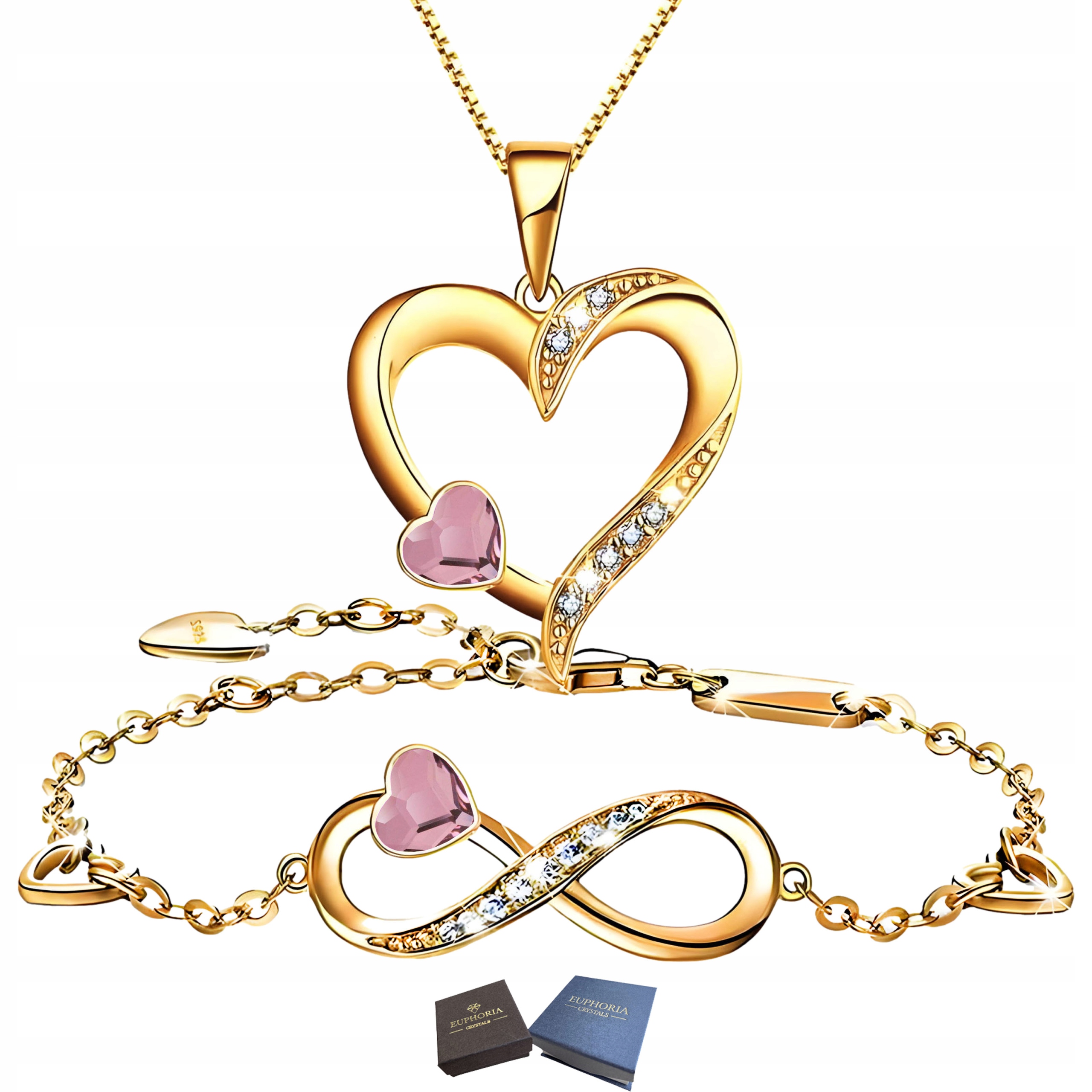 Zlatý komplet Náramek a náhrdelník se srdcem Stříbro 925 Dárek Infinity