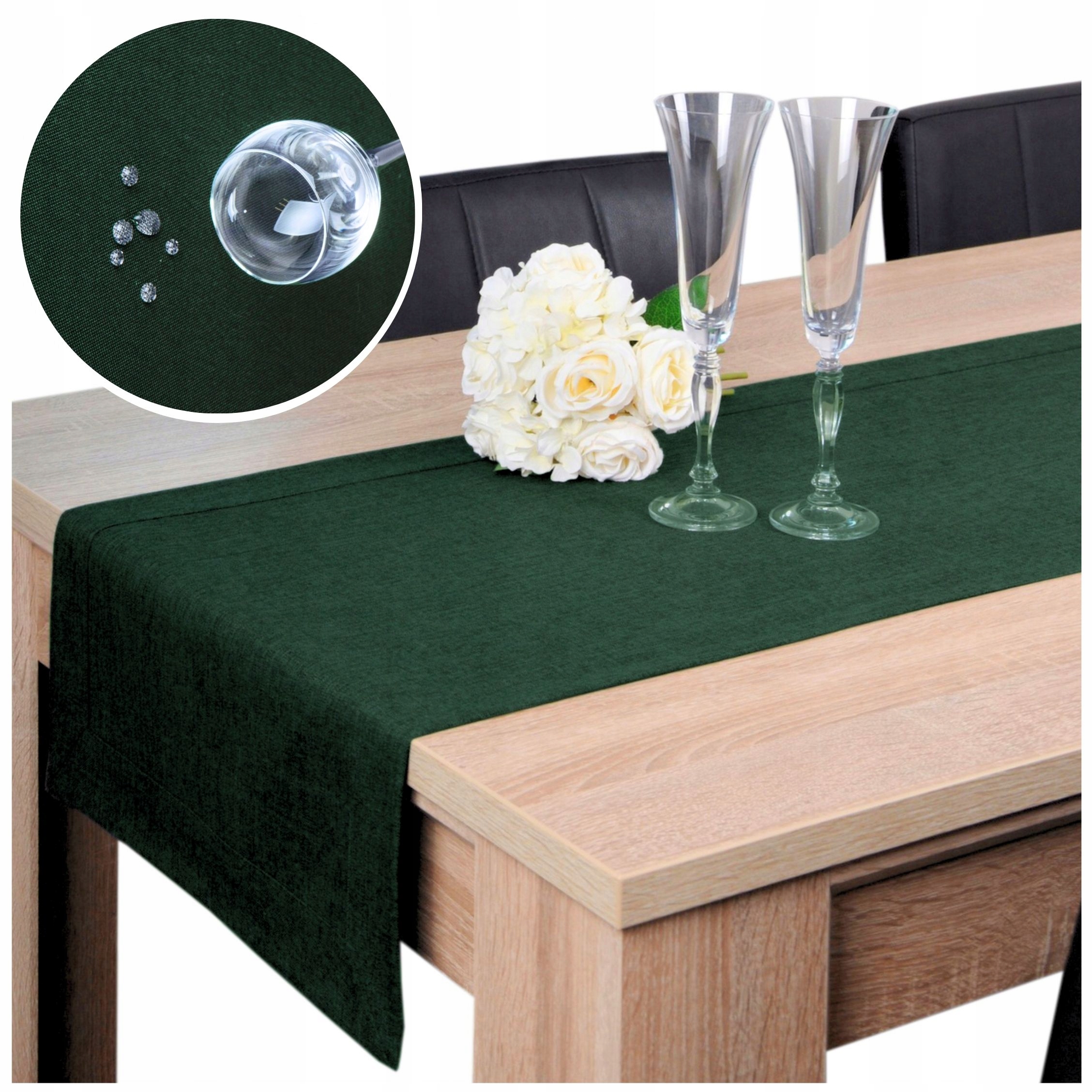 Bieżnik Na Stół Panama 40x200 Plamoodporny Dekoracyjny Ciemno Zielony
