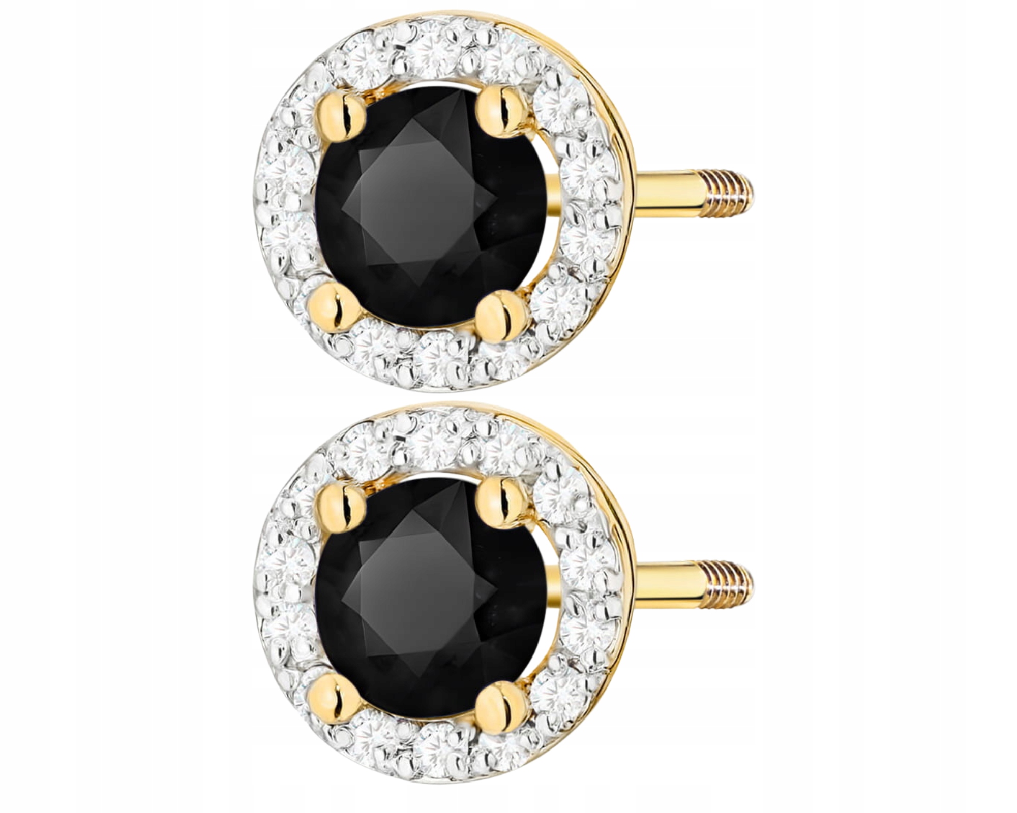 Zlaté Náušnice s černými brilianty a diamanty na vroubkované tyčince 585