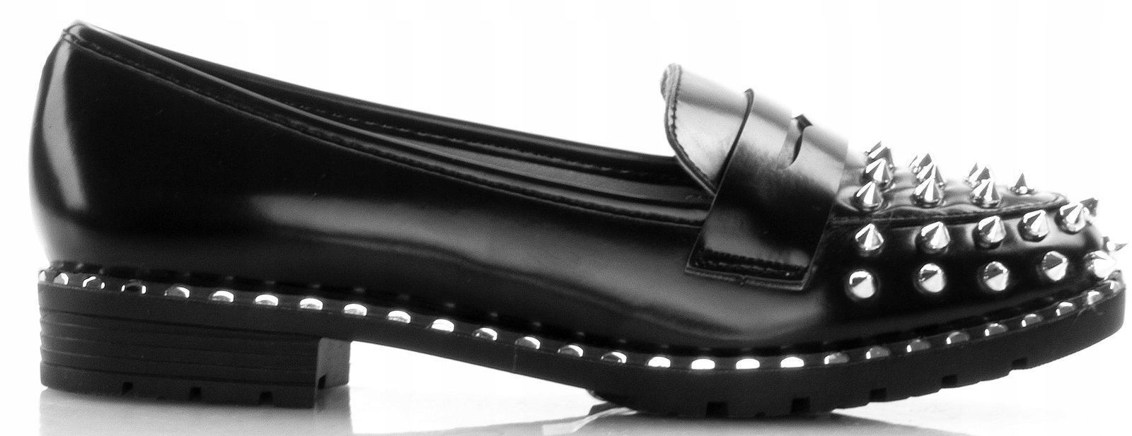 

5802 Czarne Mokasyny Półbuty Ćwieki Ekoskóra 37