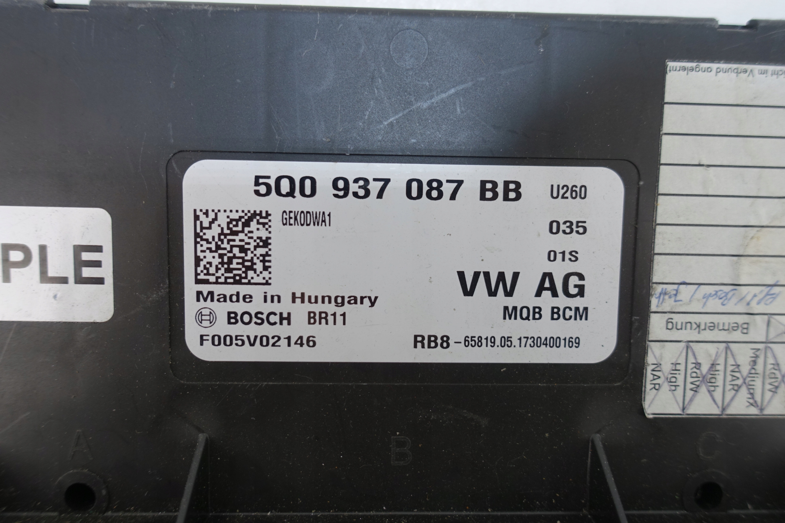 VW AUDI SKODA SEAT module control unit KOMFORTU BCM 5Q0937087BB