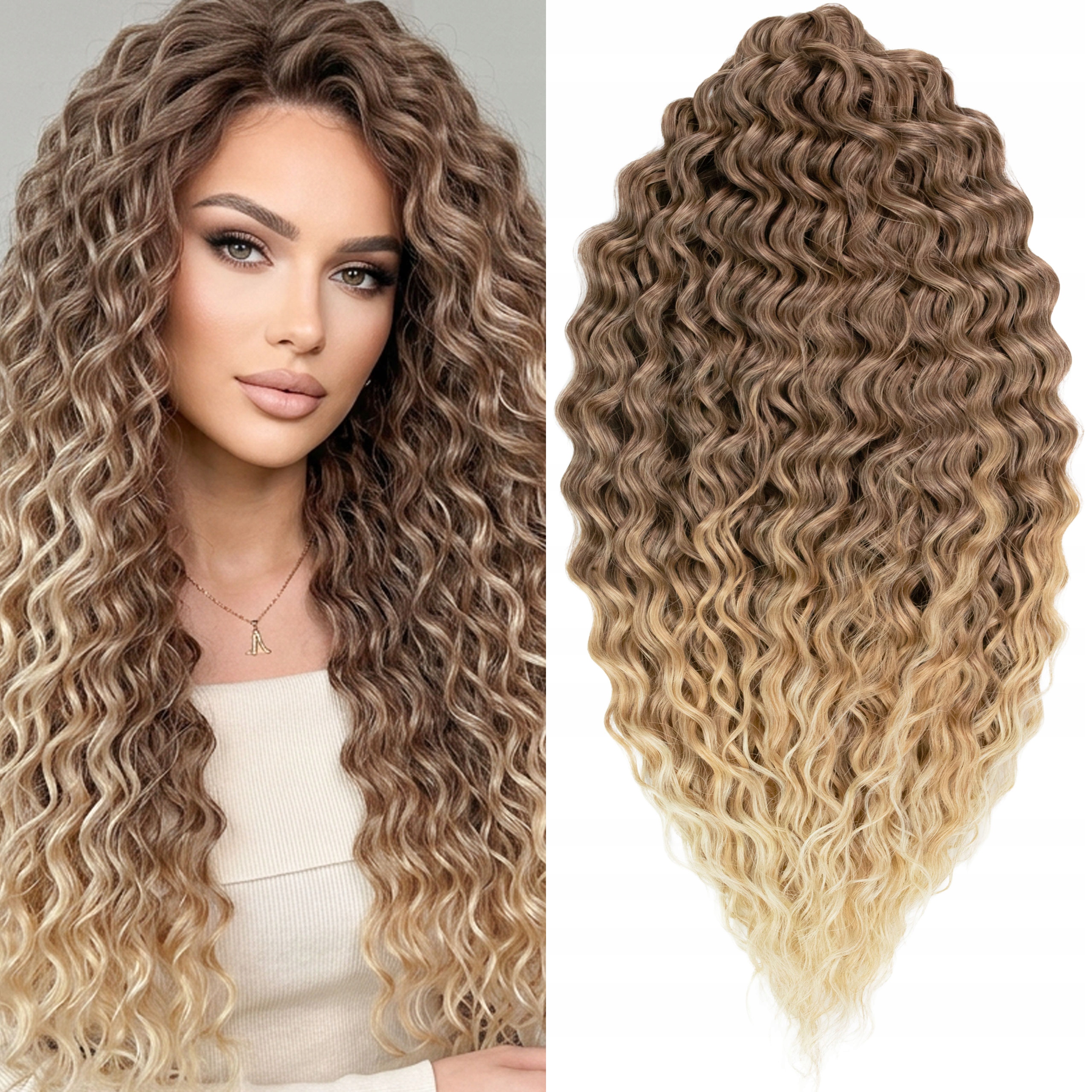 Włosy syntetyczne Afroloki Arielki Premium 55cm 300g brąz blond ombre