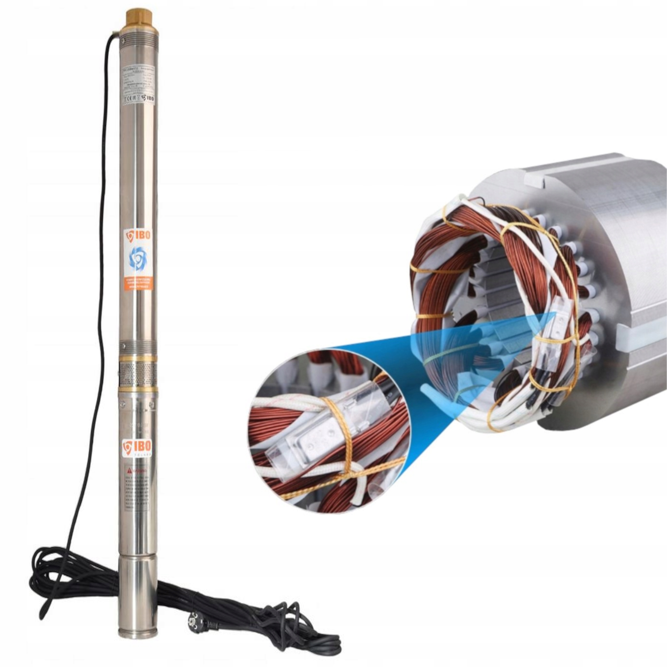 Pompa Głębinowa Do Studni 1500 W 6300 L/h Antypiaskowa Przewód 20 Mb Ibo